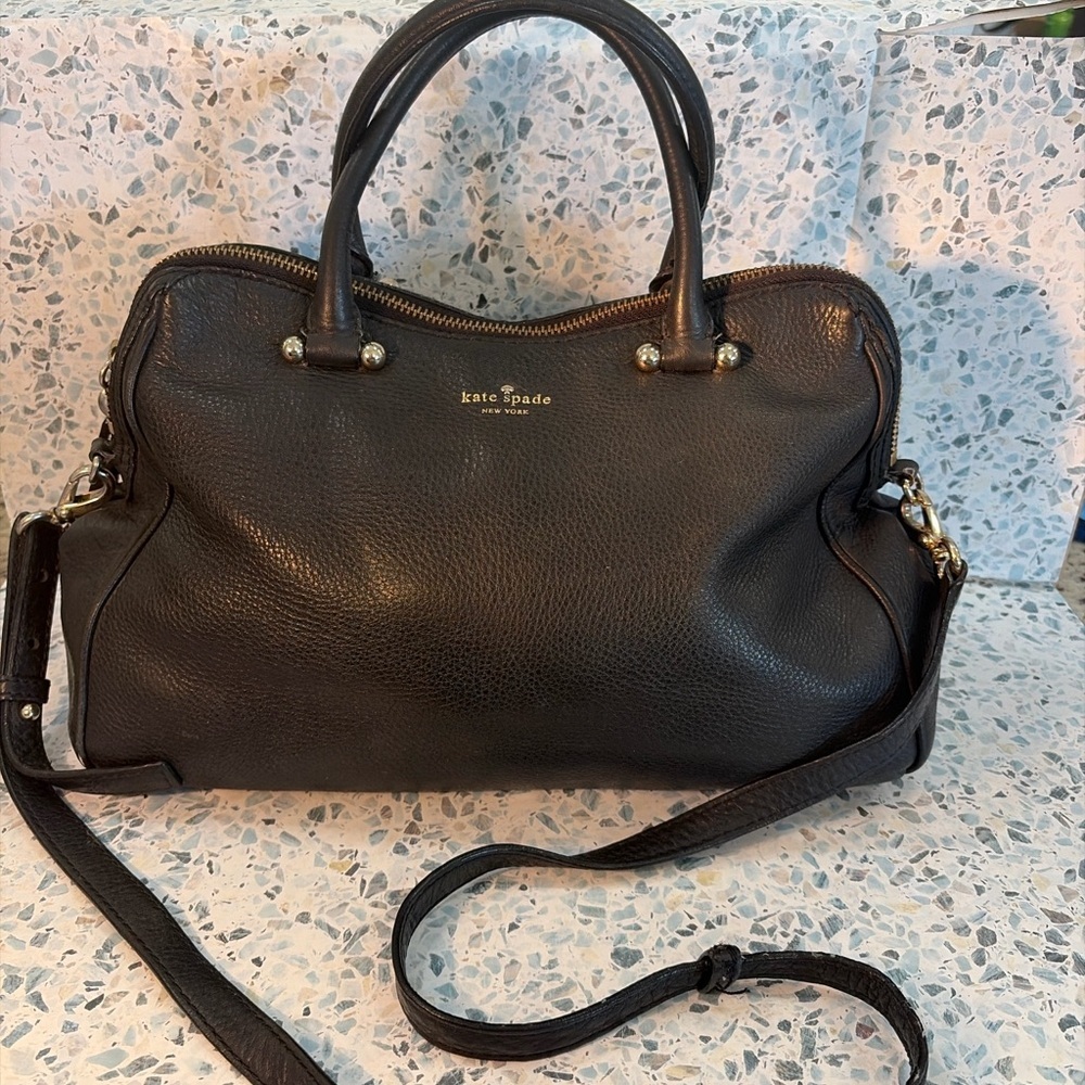 Kate Spade Black Pebbled Leather Satchel Crossbody Bag Gold Hardware - Picture 2 of 10